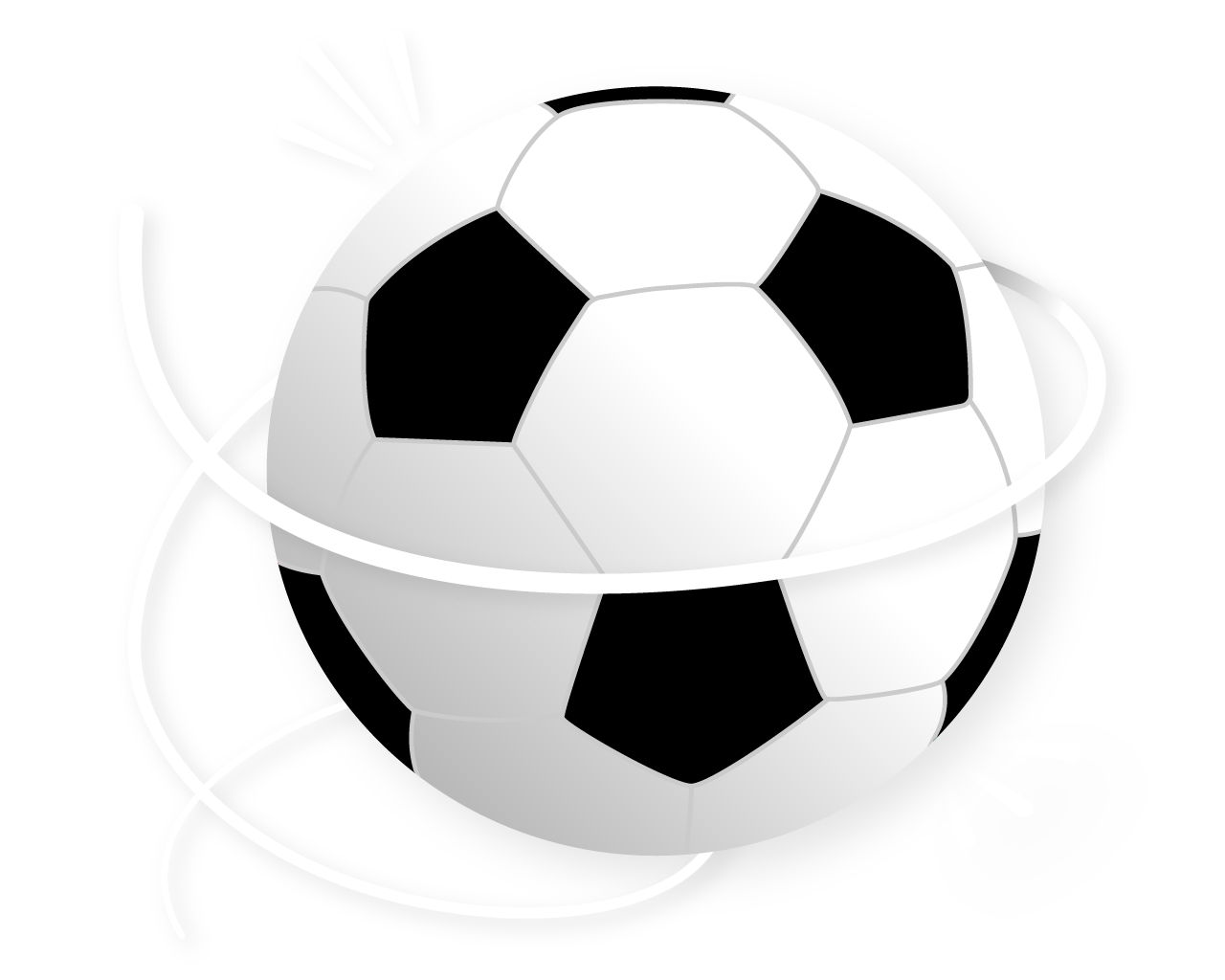 Pallone da calcio stilizzato con linee dinamiche che ne indicano il movimento.